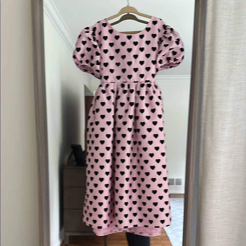 LoveShackFancy Pink and Black Puff Sleeve Dress
